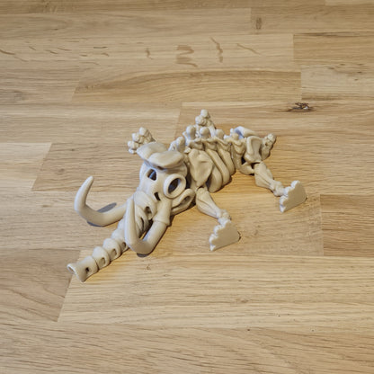 Flexi skelet Mammoet liggend – gedetailleerd 3D-model van een mammoet met slagtanden en flexibele staart