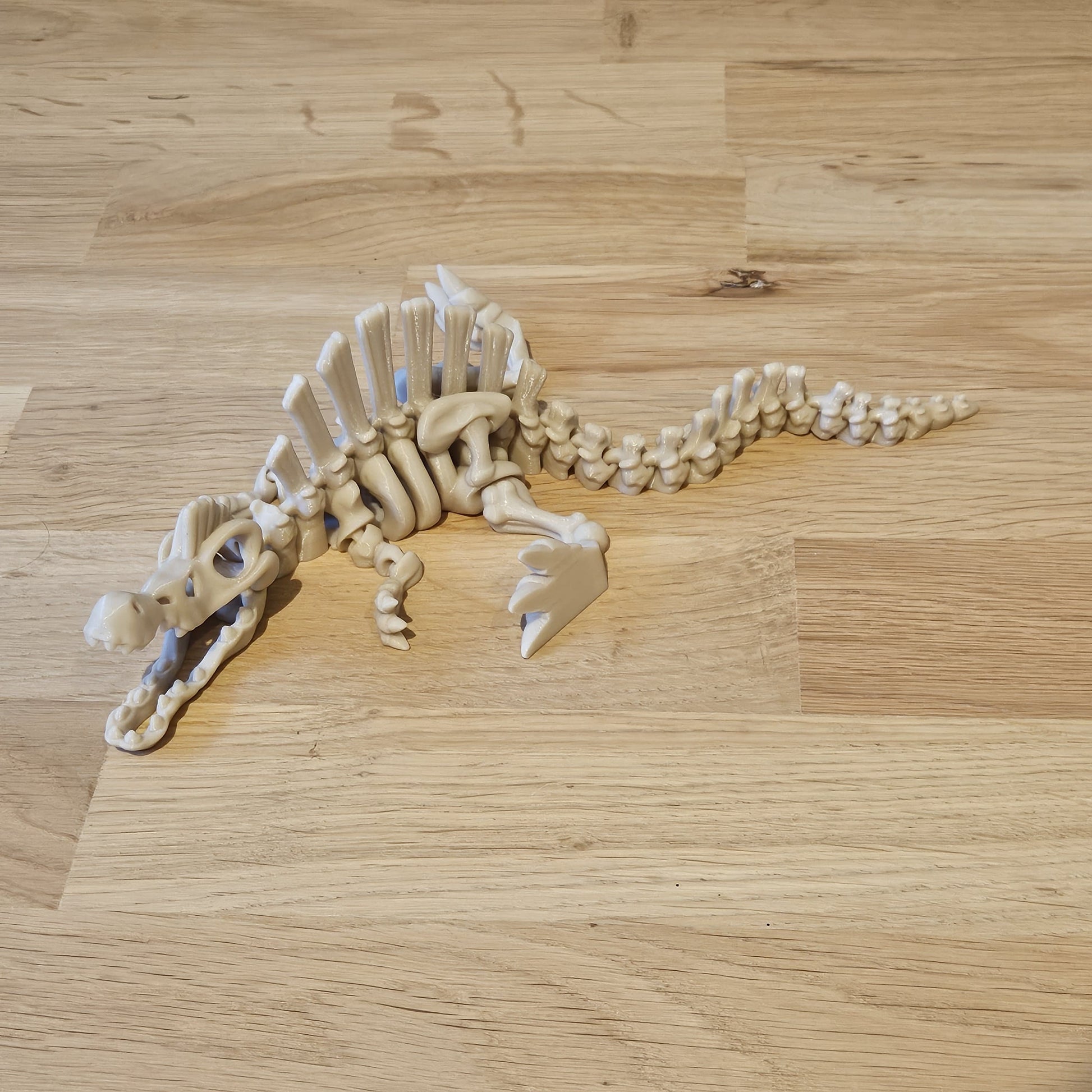 Flexi skelet Spinosaurus liggend – gedetailleerde 3D-print van een dinosaurus met zeilvormige rug en flexibele delen